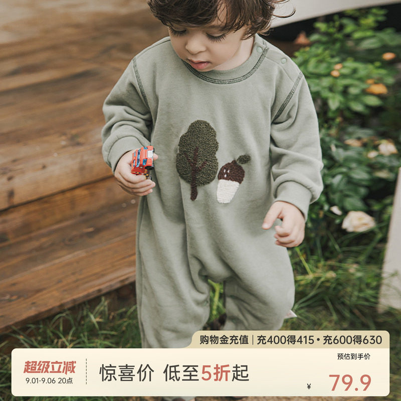 乖奇熊宝宝可爱抓绒连体衣春秋图片