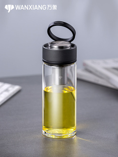 万象玻璃杯单层加厚车载户外旅行大容量便携提环水杯子双层泡茶杯