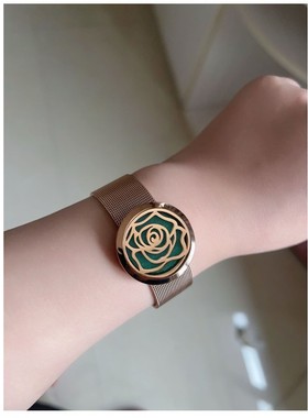 钛钢多特瑞玫瑰花精油香薰手镯