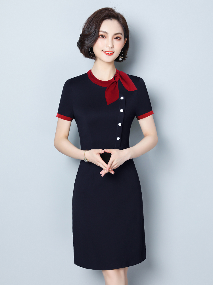 美容师工作服女夏季新款气质显瘦空姐制服正装短袖职业连衣裙工装