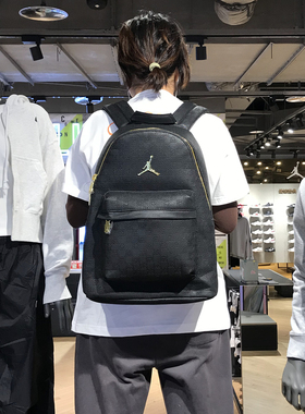 耐克JORDAN休闲AJ满印老花PU电脑双肩背包学生书包男女HV1621-011