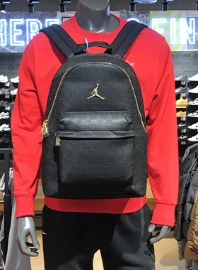 耐克JORDAN休闲AJ满印老花PU电脑双肩背包学生书包男女HV1621-011