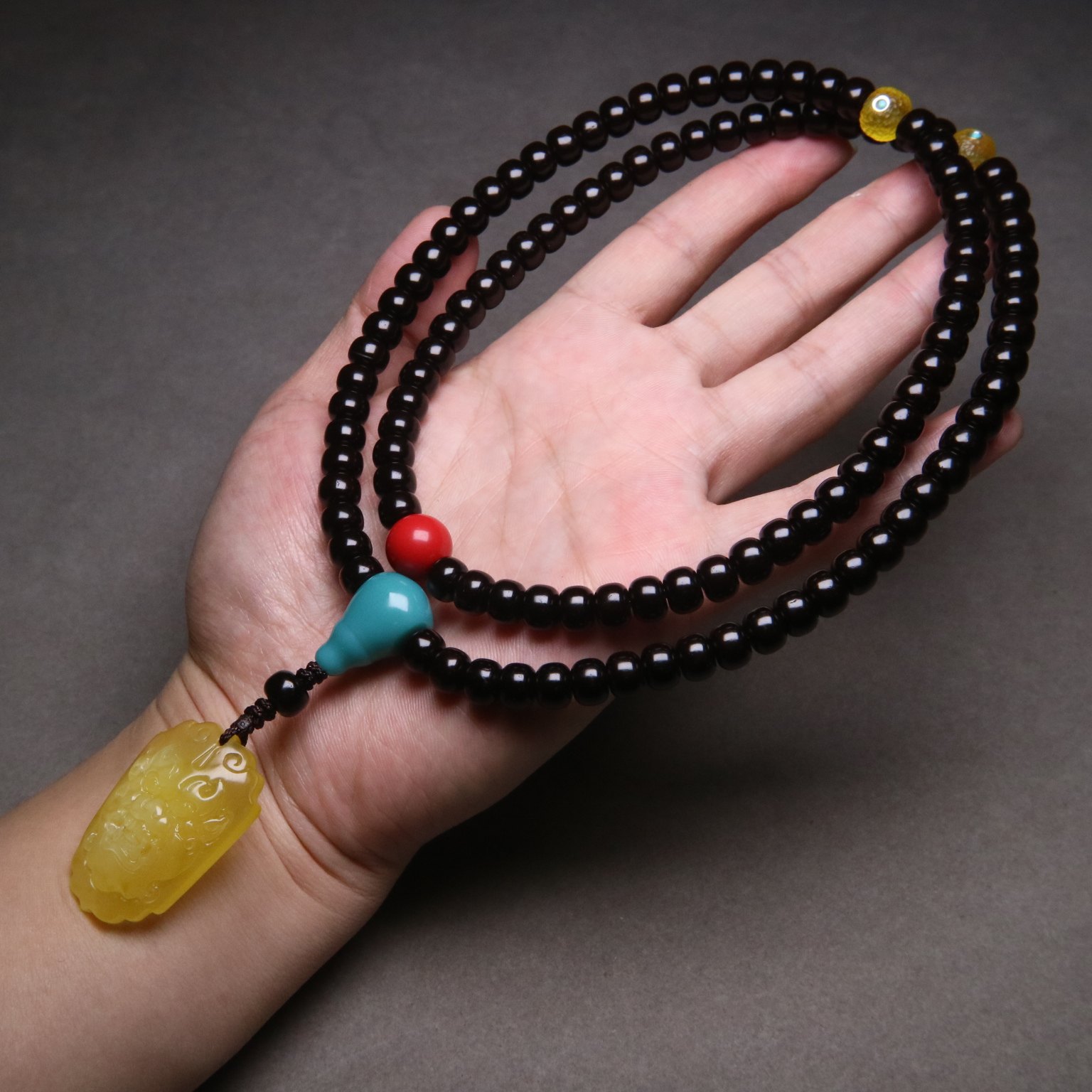 耀天文玩108椰蒂手串套装搭配蜜蜡腰珠吊坠琉璃顶珠三通佛珠念珠