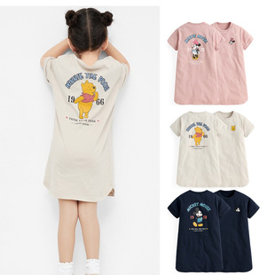 夏季女童短袖T恤宽松显瘦竹节棉薄款女孩百搭淑女连衣裙卡通长款