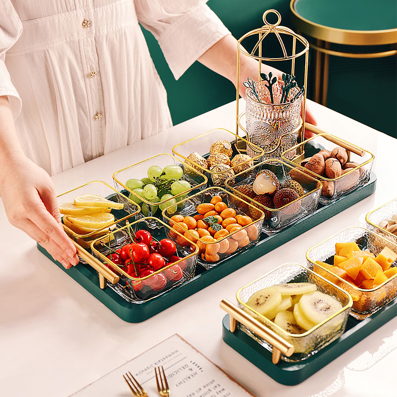分格果盘玻璃轻奢风水果盘家用客厅茶几2025新款点心拼盘小吃零食