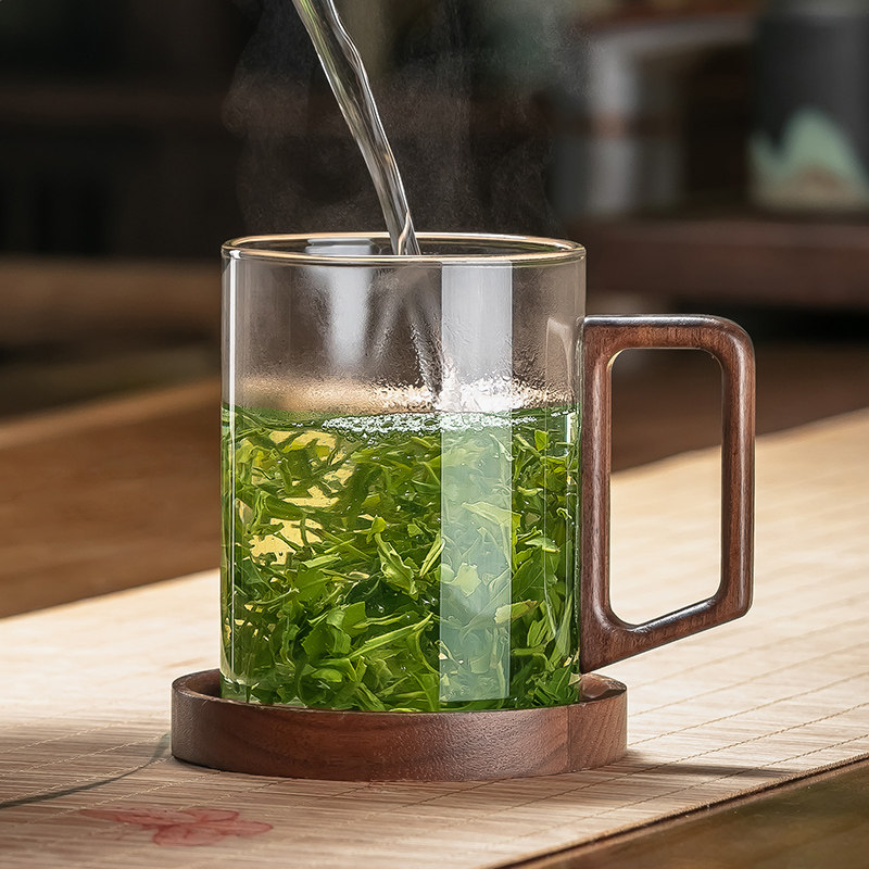 高档胡桃木茶杯带把个人专用男士办公室家用玻璃耐高温泡茶杯,餐饮具,玻璃杯,淘宝优惠券,粉丝福利购,淘宝优惠卷