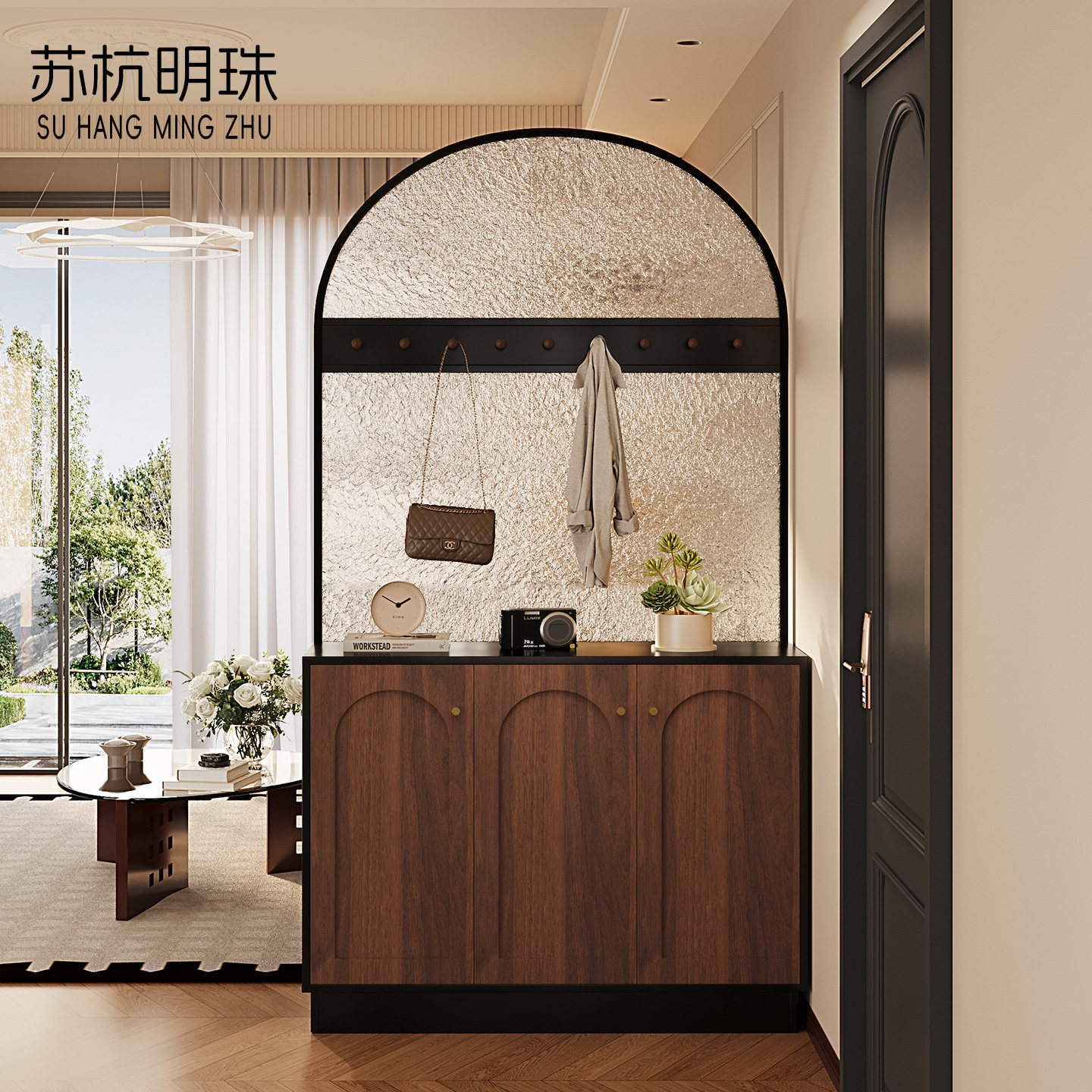 中古风玄关隔断柜遮挡客厅双面屏风正对门入户鞋柜实木隔断一体柜