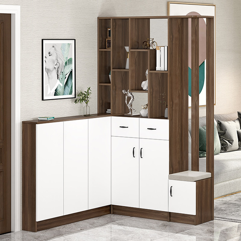 简约北欧玄关柜鞋柜衣帽一体转角换鞋凳组合门厅柜家用屏风隔断柜