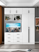 定制新款 简约背景墙衣柜电视柜一体组合墙客厅带顶柜卧室加高储物