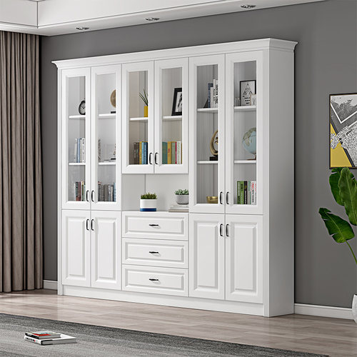 书柜储物柜客厅靠墙带玻璃门简约