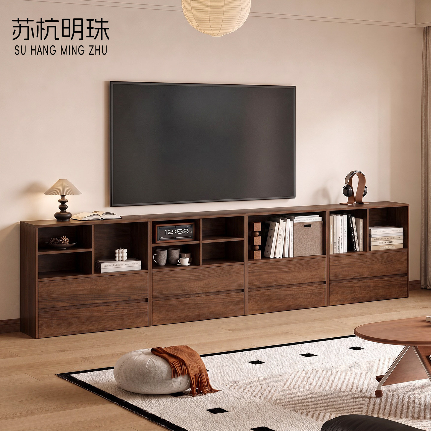 中古风实木落地电视柜抽屉收纳