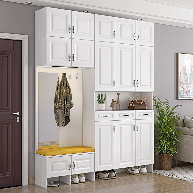 北欧白色入门到顶高鞋柜子衣帽组合超大容量家用门口定制定做门厅