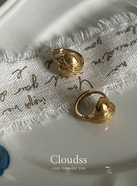 「金色爱心」复古金色通体s925纯银爱心拉丝耳钉