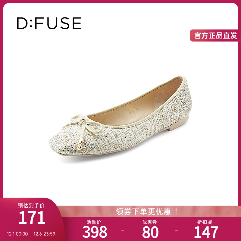 D：Fuse/迪芙斯蝴蝶结平底单鞋