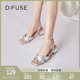 DFuse迪芙斯露趾粗跟一字扣带方跟凉鞋 女方头日常纯色DF32115337