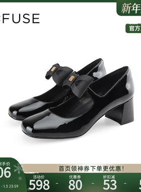 Dfuse迪芙斯秋新款法式甜美蝴蝶结一字带粗跟玛丽珍鞋高跟鞋