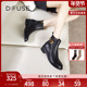 DFuse迪芙斯复古短靴新款 通勤百搭金属饰扣粗跟靴子DF34116010