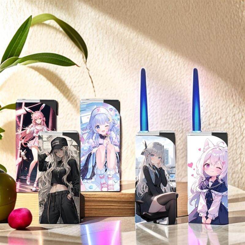 二次元动漫美少女防风打火机蓝焰直冲可爱创意网红爆款送男友礼物