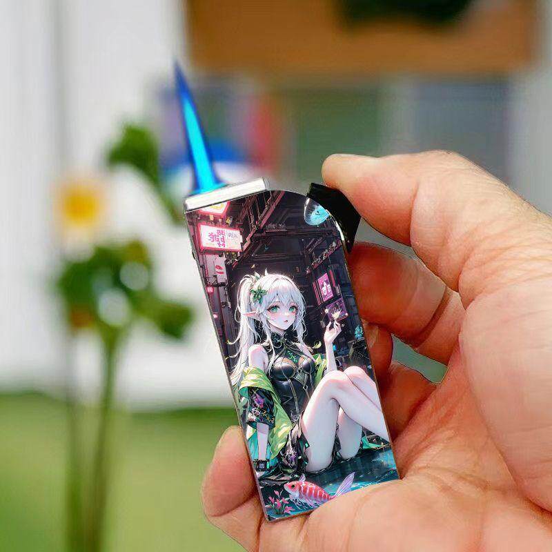 新款二次元动漫美女防风打火机蓝焰直冲高颜值便携网红爆款送男友