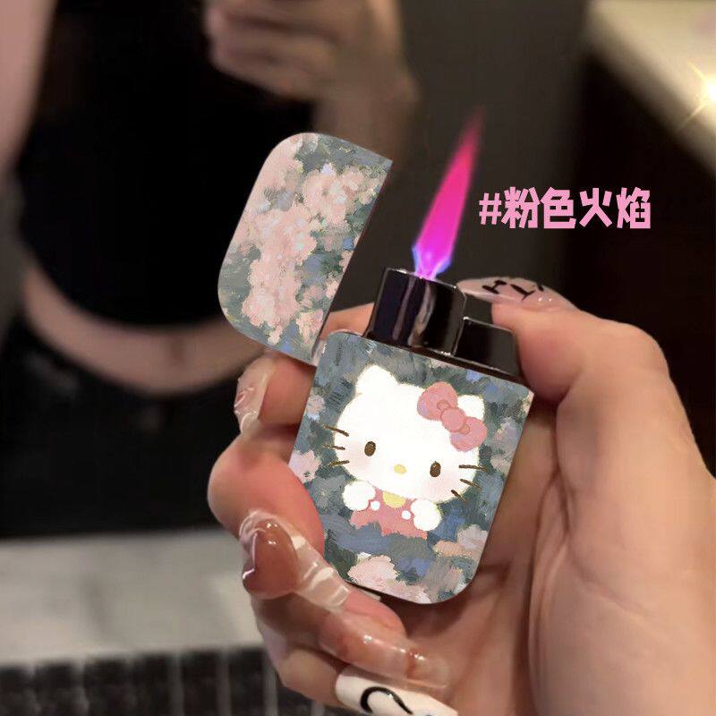 hellokitty凯蒂猫防风充气打火机创意金属粉色火焰耐用个性新款
