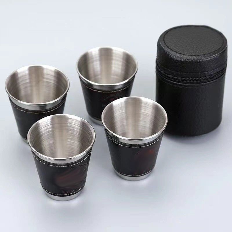 4只装户外野营不锈钢小杯子酒杯便携小酒杯烈酒杯套装茶杯露营杯