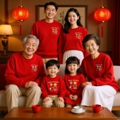 爷爷奶奶全家福上衣 秋冬新款 本命年全家装 喜庆大红色卫衣亲子装