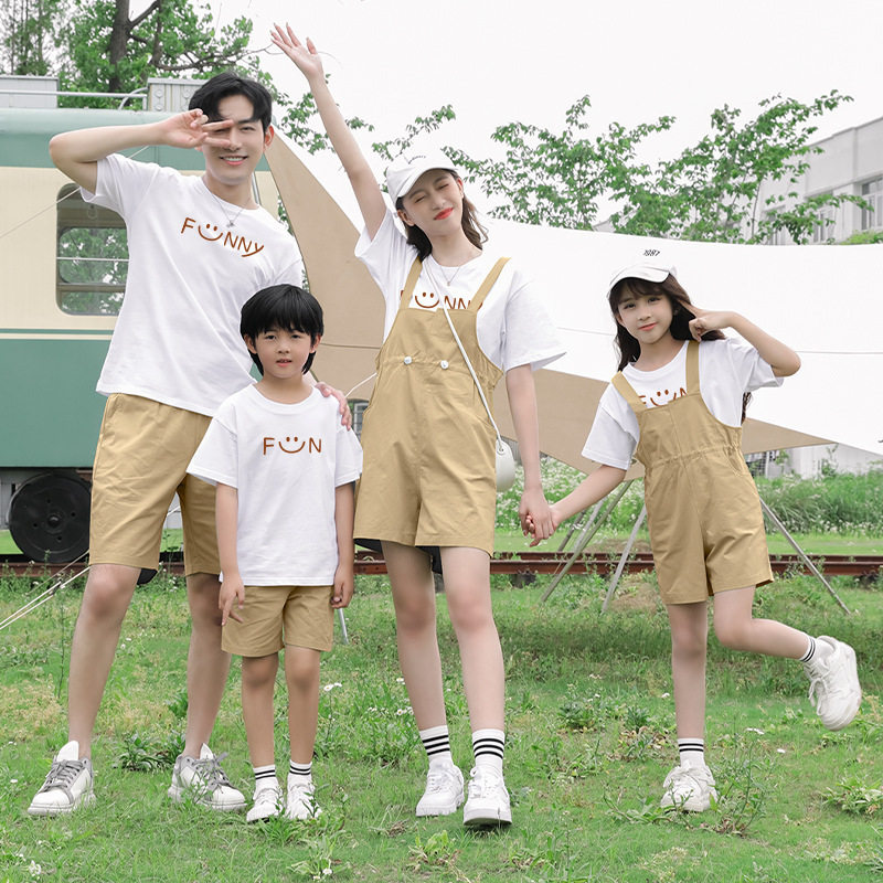 夏季親子裝背帶褲短袖套裝