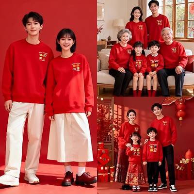 本命年全家装喜庆大红色卫衣