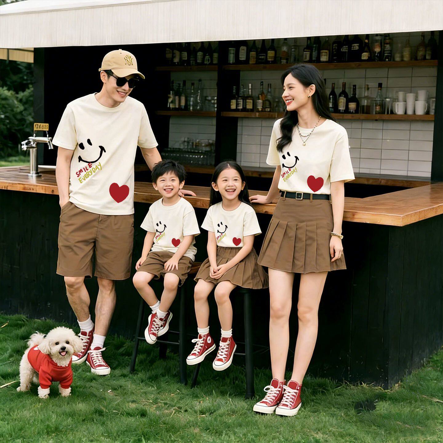 夏季新款亲子装高级感一家三口四口短袖炸街出游母子母女装T恤衫