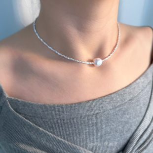 Jewelry软烟罗天然淡水糖纸皱皮圆巴洛克珍珠项链ins碎银子锁骨链