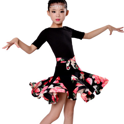 儿童拉丁舞裙夏季演出服装女童表演舞蹈服长袖女孩拉丁比赛练功服