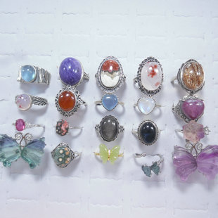 天然石戒指黄水晶碧玺石榴石碧玉萤石彼得石水晶指环原创设计6252