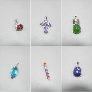 通体925银项链吊坠女不含链锆石微镶玉髓石头水晶 韩版小巧3780 2