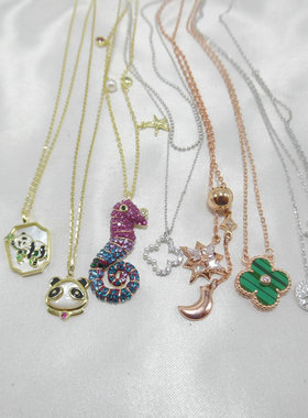 动物花朵爱心双层通体s925银项链