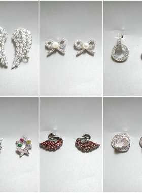 925银针耳钉小巧精致花朵蝴蝶圆环锆石微镶镶钻爱心几何耳环40804