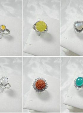 天然石戒指蜜蜡祖母绿手作绿松石