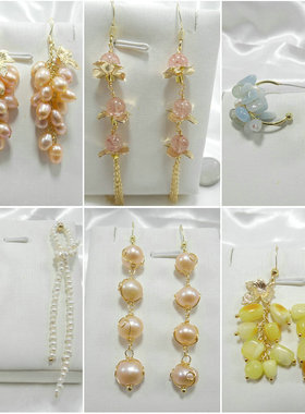 天然珍珠耳环手作14K包金海蓝宝玛瑙碧玺花朵宫廷长流苏耳钉46805