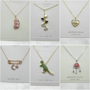 925纯银项链流苏小蛮腰月亮花朵爱心钥匙锆石通体银锁骨链潮49202