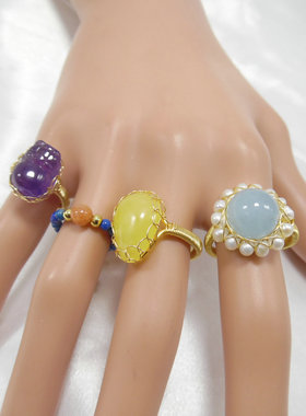 天然石手作戒指可拉伸碧玺南红