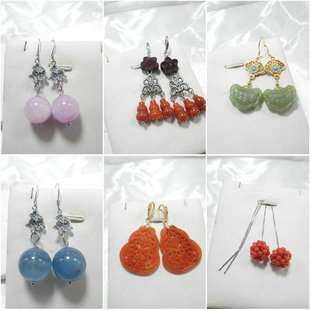 天然石耳环翡翠和田玉红翡碧玉耳坠原创设计葫芦镂空雕刻女654002