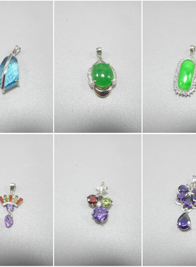 通体925银项链吊坠微镶石头小巧