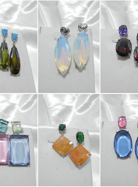 三件包邮！大厂尾货彩色宝石耳钉925银针耳环锆石几何耳饰品52104