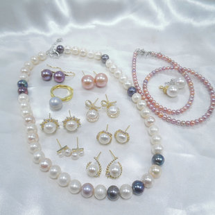 天然珍珠耳钉淡水养殖巴洛克马贝珠锆石简约时尚 气质糖果色女6103