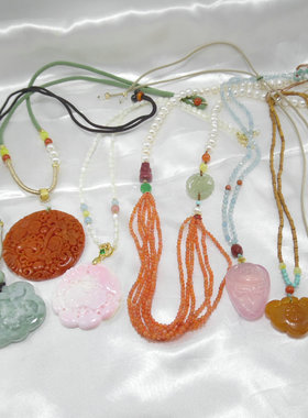 天然石淡水珍珠项链原创设计红翡翡翠南红蜜蜡紫晶砂毛衣链511004