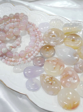 樱花玛瑙吊坠玉髓天然石爱心水滴平安扣简约珠珠冰透有手串611001