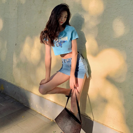 易梦玲同款弹力修身显瘦高腰包臀牛仔半身裙短裙子防走光裙裤女夏