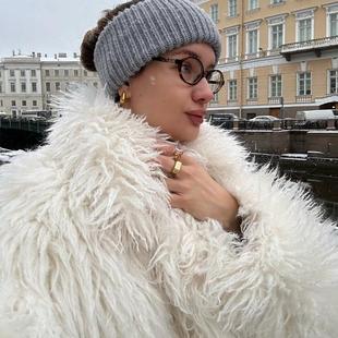 欧美风ins博主同款毛绒绒长袖短款加厚外套仿皮草效果上衣女秋冬