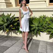 蕾丝边背心上衣低腰中长款 复古套装 鱼尾裙半身裙夏 法式 Bella同款