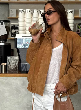 美式复古vintage巴恩风麂皮绒立领夹克休闲宽松拉链短外套女春秋