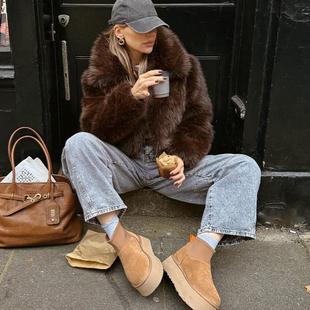 大翻领上衣女冬 宽松时髦新款 ins博主同款 仿皮草保暖毛毛外套短款